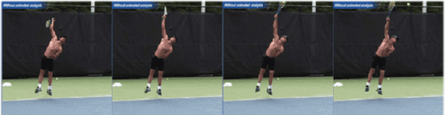 Tennis kick serve in action