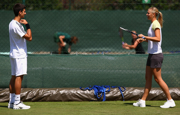Djokovic here tennis training with Maria Sharipova
